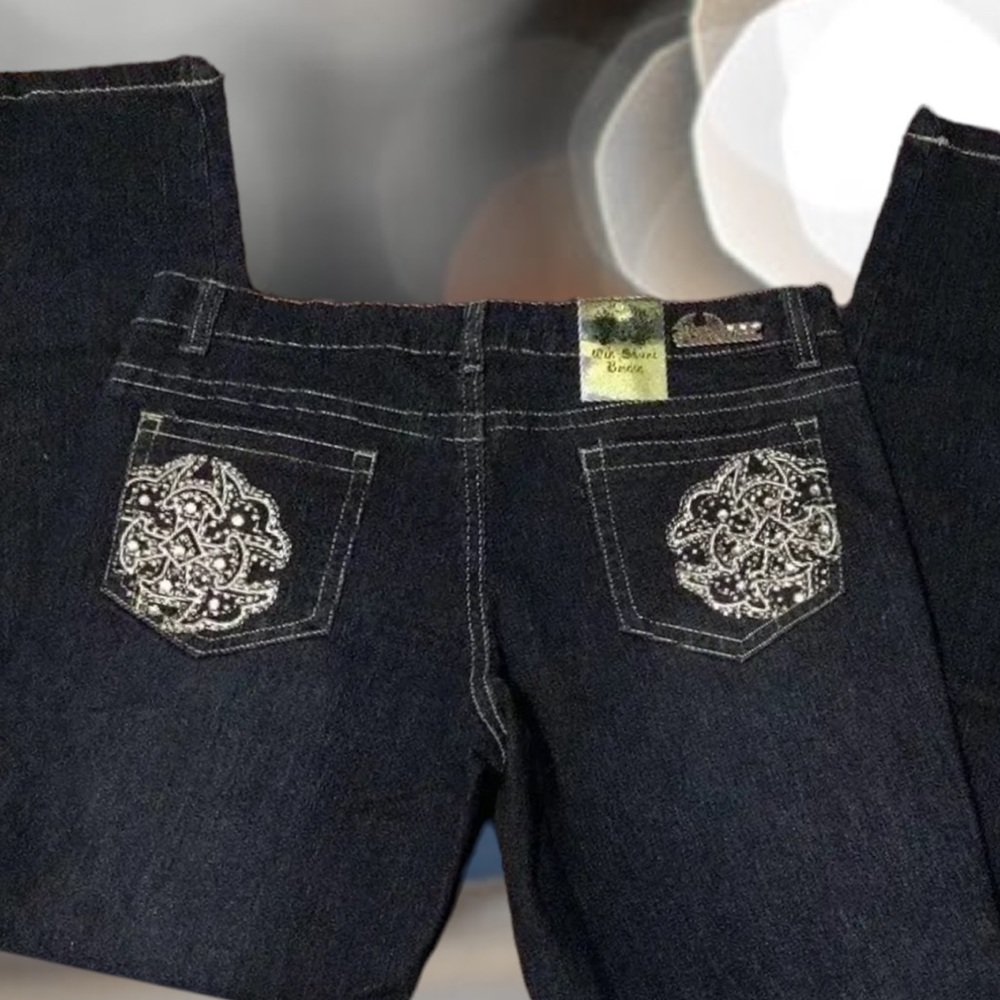 Old Skool Denim juniors 9 Jeans dark Wash Denim Rhinestone back Pockets $35 NEW